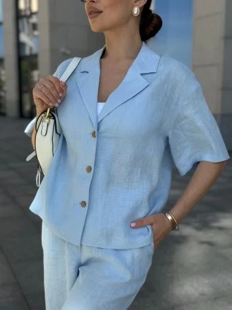 Купить Костюм с рубашкой с укороченным рукавом цвет Небесный в фирменном магазине спортивной одежды Brillante.by