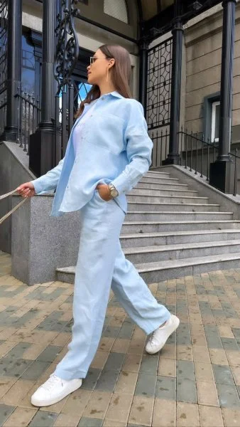 Брюки из льна цвет Голубой - в фирменном магазине спортивной одежды Brillante.by