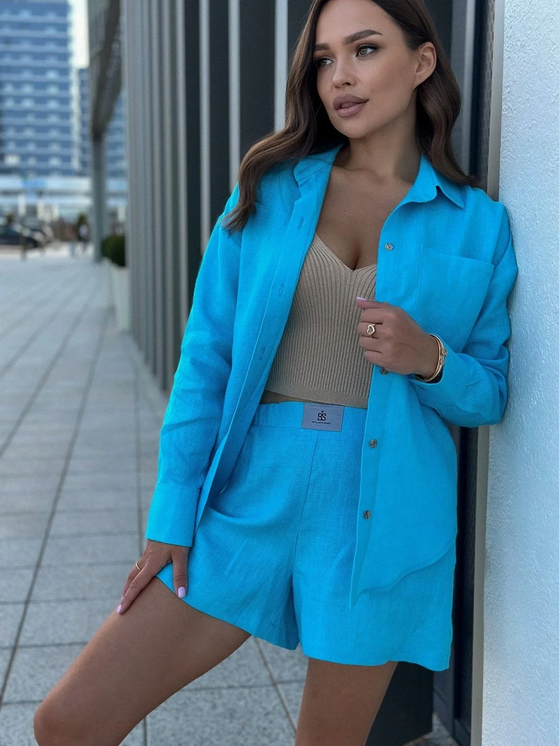 Рубашка льняная цвет ЛАЗУРНЫЙ