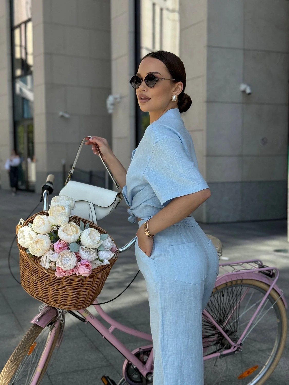 Костюм с рубашкой с укороченным рукавом цвет Небесный