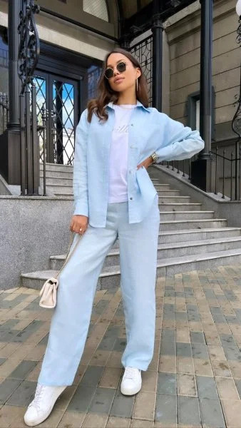 Брюки из льна цвет Голубой - в фирменном магазине спортивной одежды Brillante.by