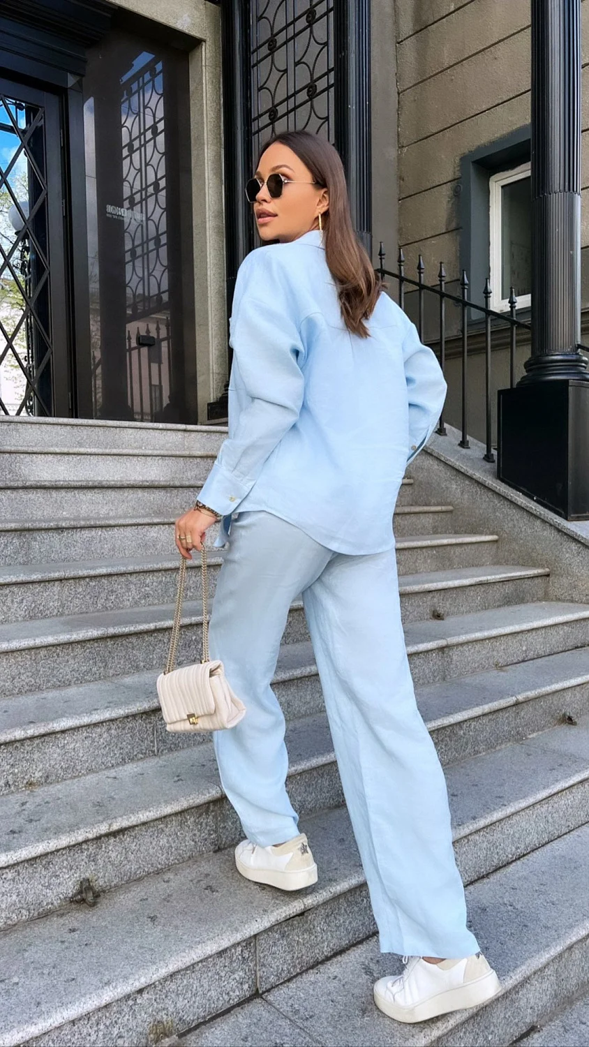 Брюки из льна цвет Голубой