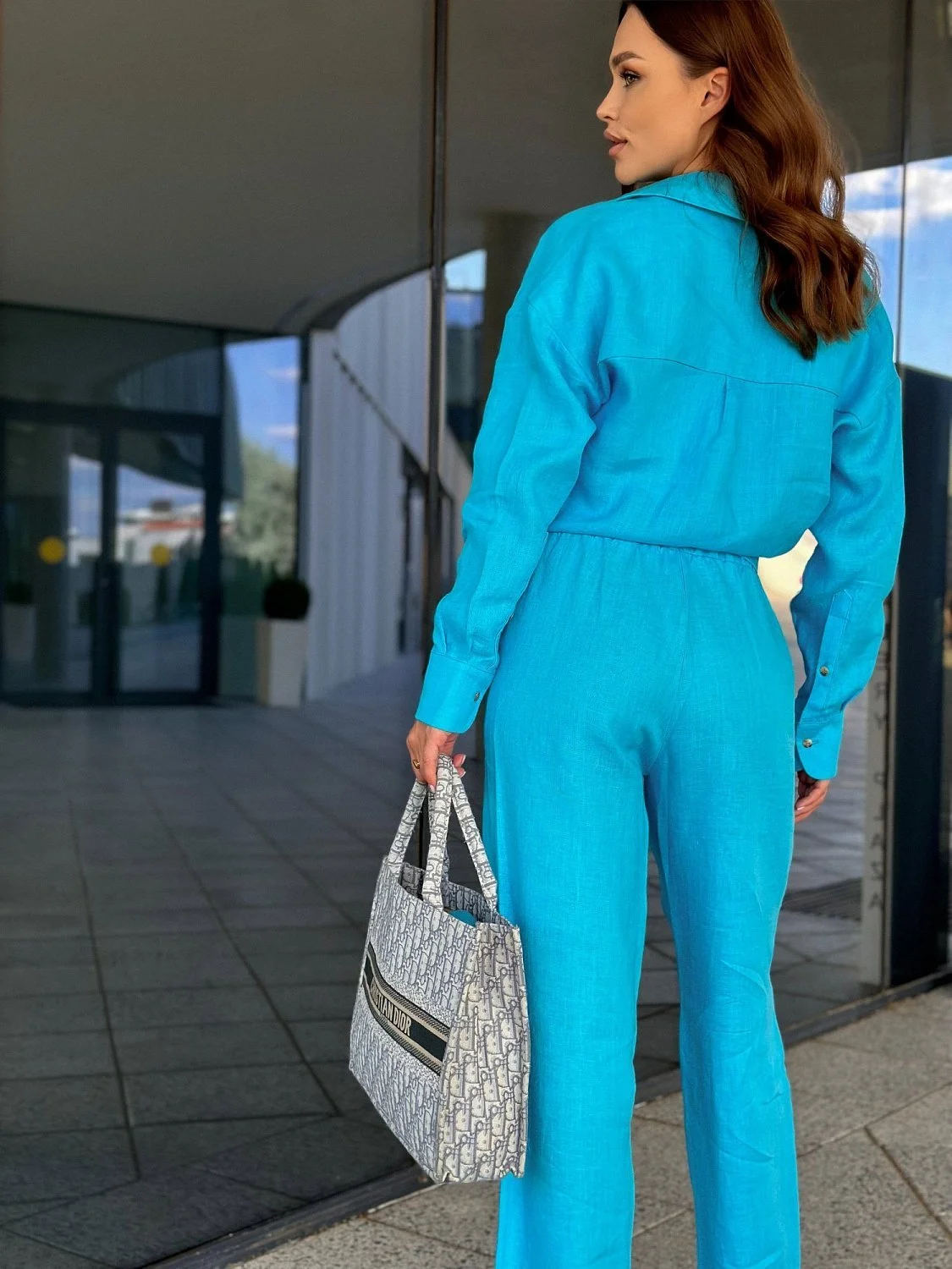 Рубашка льняная цвет ЛАЗУРНЫЙ