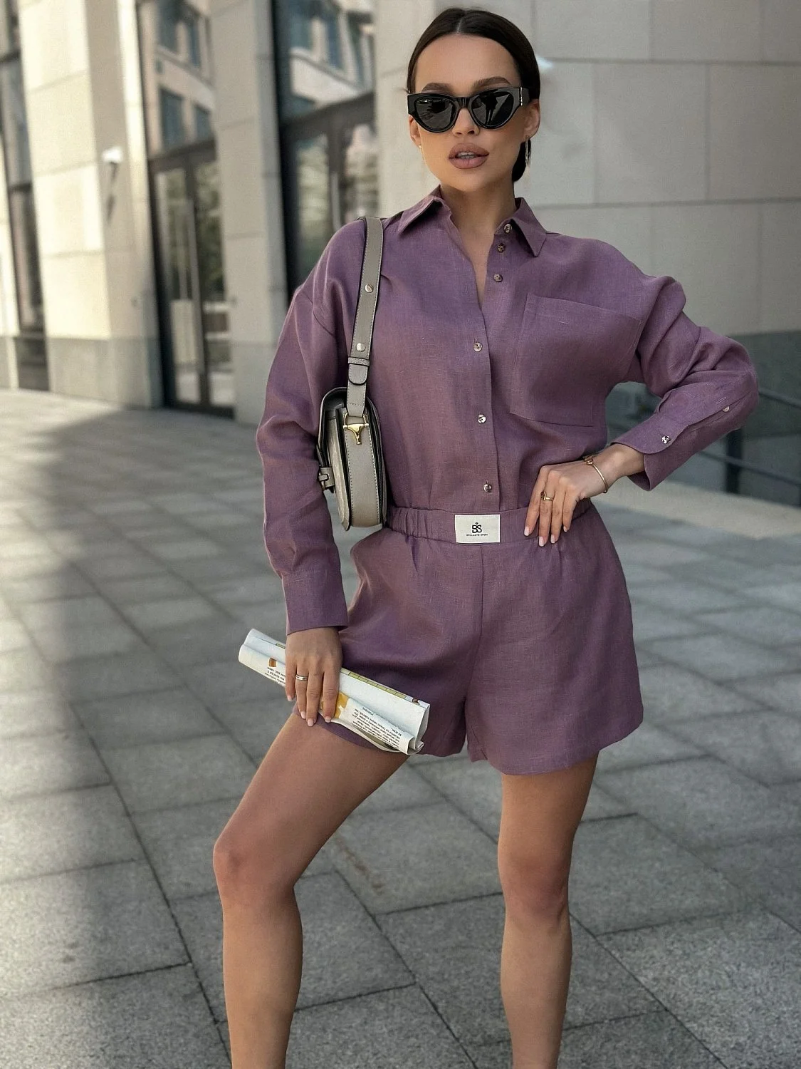 Шорты из льна цвет СИРЕНЕВЫЙ