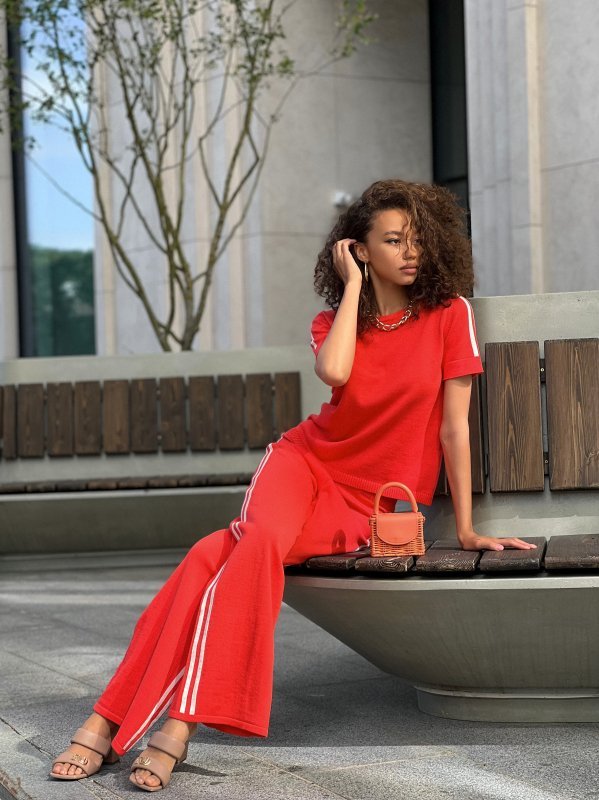 Костюм с лампасом цвет коралл (брюки + джемпер с коротким рукавом) - в фирменном магазине спортивной одежды Brillante.by