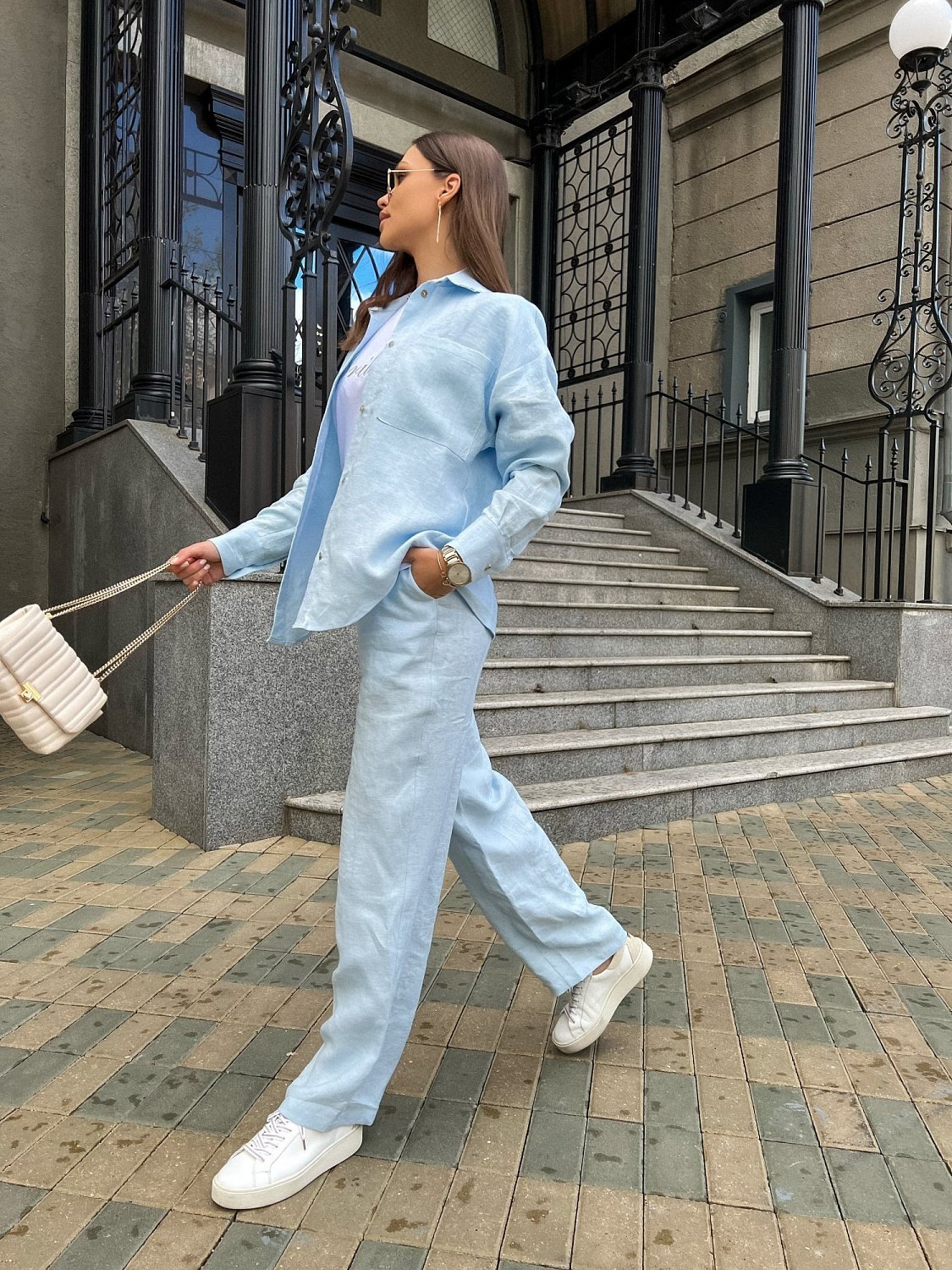 Рубашка льняная цвет ГОЛУБОЙ